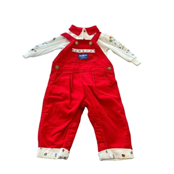 Vintage OshKosh B’Gosh Trains Vestbak Overalls Outfit Size 6-9M - Picture 1 of 13